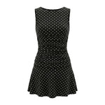 2026 Fashion Women Tank Dress Dots Print/Solid Color Sleeveless Slim Fit Ruched Short Dress for Daily Office Party
