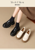 2026 Thick-Soled Waterproof British-Style Women's Loafers - Winter Retro Slip-On Height-Boosting Shoes, Simple & Lightweight