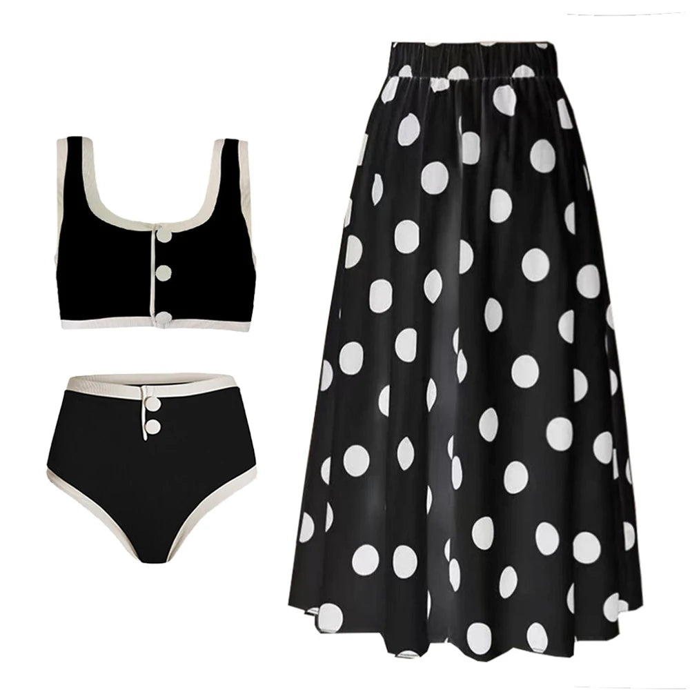 2024 Black White Retro One Piece Swimsuit Women Bow Tie Swimwear and Skirt Sexy Push Up Bathing Suit Monokini Beachwear Bodysuit