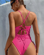 Splicing High Cut Out One Piece Swimsuit Women Tassel Swimwear Female Sexy Bathing Suit String Leopard Bikini 2025 Monokini Lady