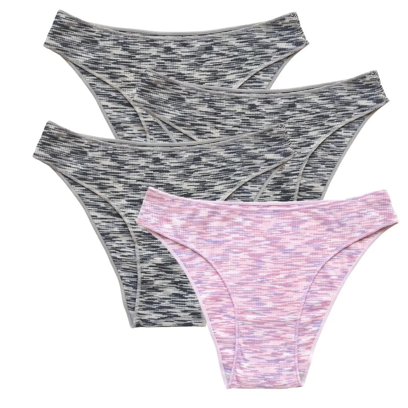 4Pcs/Set Women's Panties Low Rise Briefs Stretch Underwear Female Underpants Colorful Striped Panties Comfort Lingerie S-XL