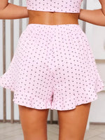 Summer New Women's Sleepwear Home Wear Casual Loose Short-Sleeved Crop Top Shorts Two-Piece Set Pink Heart Printed Sleepwear