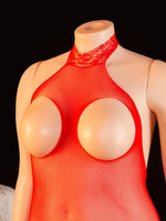 Women's Netted Bodysuit Open Crotch High Cut One Piece Teddy Sexy Lingerie Fishnet Leotard Erotic Costume