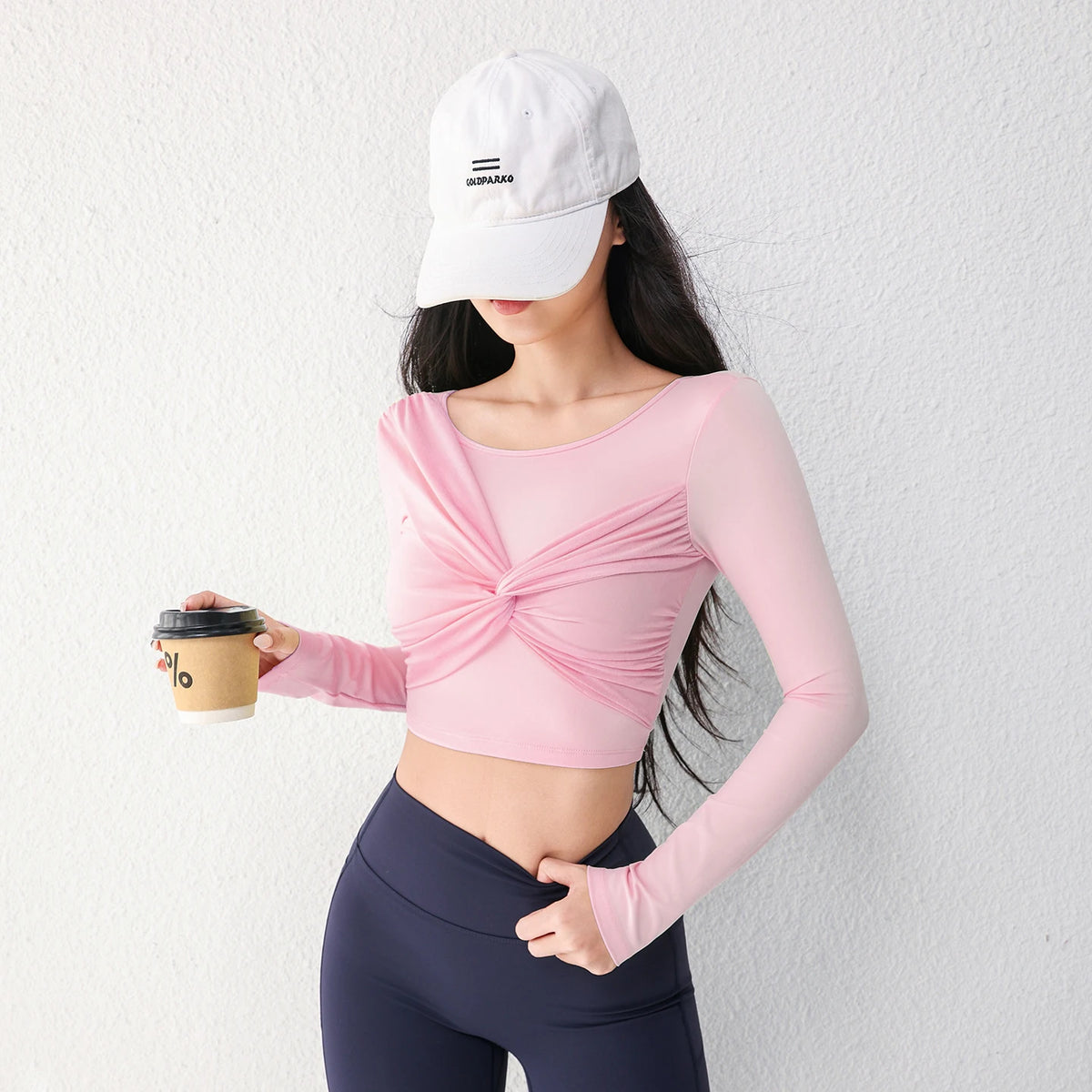 Women Twist Front Cutout Back Long Sleeve Yoga Tops Padded Sports Crop Top Slim Fitness Running Workout Athletic Shirts