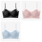 3Pcs/Set Ultra-thin Bras Women Ice Silk Small Chest Underwear Sexy Lingerie Padded Seamless Bra Summer Tube Top