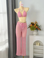 DEKA Vintage Red Striped Bikini Set Women Thong Swimwear Drawstring Long Panties 3 Piece Swimsuit Beach Holiday Bathing Suit