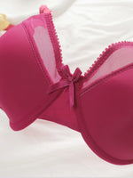 Fashion Ladies Solid Push Up Bra Sheer Mesh Splice Design Slim Gathering Adjustable Strap Women Lingerie U033