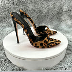 Women's Leopard Print Suede Pointed Toe Stiletto Mules - Slip-On High Heel Sandals for Party, Summer & Streetwear