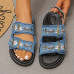 Fashion Flowers Embroidery Platform Sandals Women Plus Size 43 Back Strap Thick Bottom Sandles Woman Anti Slip Summer Sandals