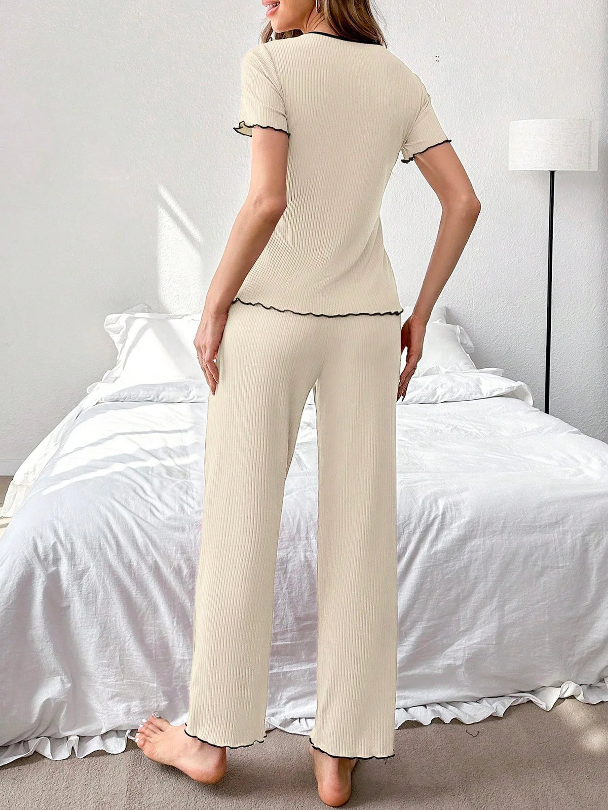 2026 New Women's Sleepwear Home Clothes Summer Loose Short Sleeved Pants Soft and Comfortable Casual Wide Leg Pants Hot Selling