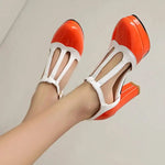Spring Autumn New Style Fashion High-heeled Women's Shoes Color Block Round Head Shallow Mouth Buckle Square Heel Women's Shoes