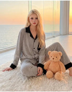 Couple Dralon Pajama Set, Autumn Winter Long Sleeve Long Pants Two Piece Outfit, Soft Skin Friendly Warm Loungewear Men Women