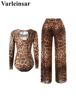 S - XXL 2026 With Pants Long Sleeve Leopard Women Swimwear One Piece Swimsuit Female High Leg Cut Bather Bathing Suit Swim V7349