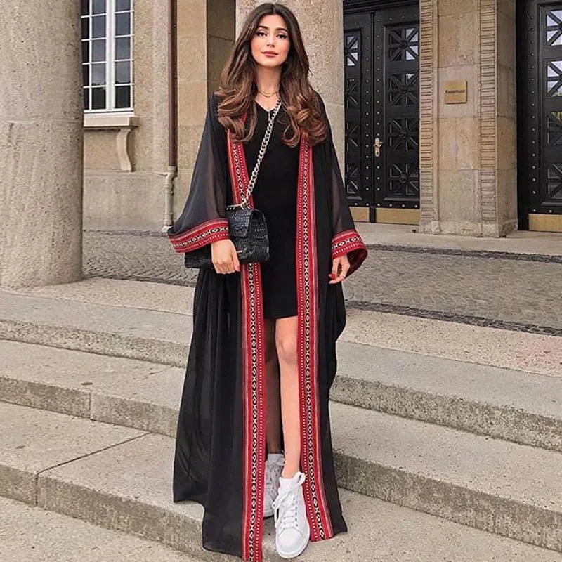 White Chiffon Long Maxi Kimono Cardigan Women Beach Cover Up Embroidery Edge with Belt Tunica Kaftans Femininos Beachwear 2026