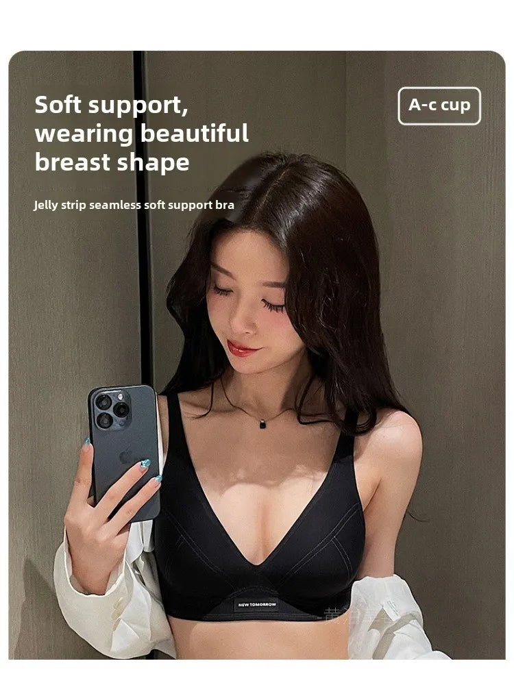MOYISU Lingerie Women's Summer Traceless Small Bra Pull Together No Underwire Jelly Bar Soft Support Tuck Back Bra Cover ABC Cup