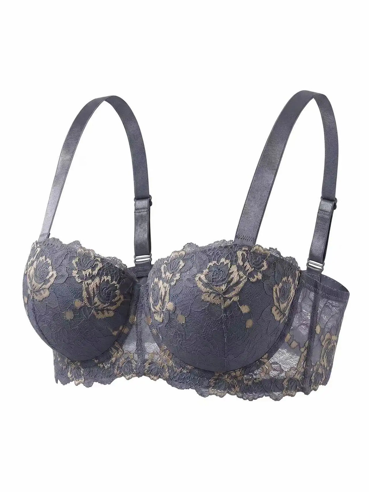 Floral Plus Size Women Bra Lace & Embroidery Push up Bra Comfort Thin Cup Underwire Support Lingerie Bra