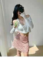 2026 Summer New Retro Vacation Style Small Floral Half Skirt High Waisted Wrap Buttocks Elegant Sweet Slim Short Skirt 06AH