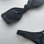 Sexy Front Tie Bow Bikini Set Women Black Bandeau Push Up Bra Micro Swimsuit 2024 Beach Bathing Suit Thong Swimwear Biquini