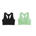 2Pcs/Set Women Deep V Neck Y-Back Padded Tank Bra Rib Cropped Tank Bralette Racerback Strap Daily Inner Top One Size Underwear