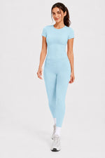 Ladies Sportswear Set (Short Sleeve Top + Long Pants) Fitness Gym Workout Clothing Running Yoga Ensemble