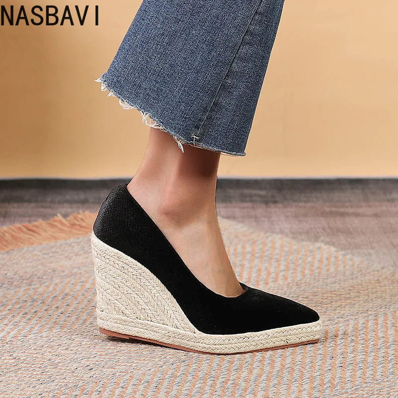Spring Summer Shoes Women High Heels Fashion Ladies Wedges Party Shoes Retro Straw Shoes Women Pumps Wedge Heel 8.5cm