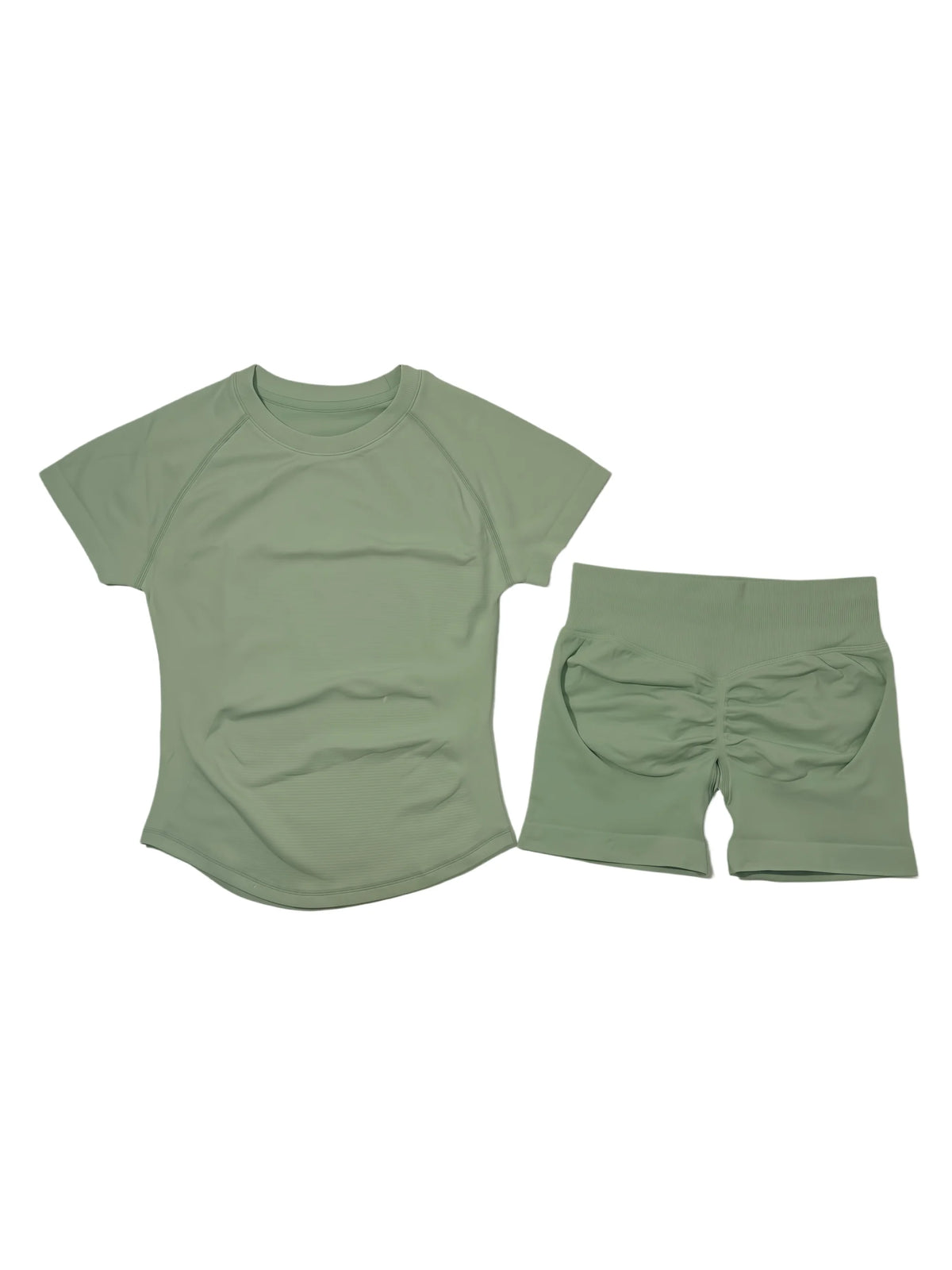 DFTLF Women 2PCS Seamless Yoga Suit Short Sleeve Top High Waist Shorts Quick Dry Breathable Gym Fitness Running Workout Sport