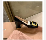 Women Pumps Fashion Square Heel Sexy High Heels Wedding Shoes Ladies Round Toe Metal Buckle Party Chunky Shoes Zapatillas Mujer
