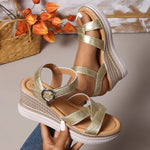 Fashion Gold Wedge Heel Sandals Women 2025 Cross Band Summer Platform Sandles Woman Plus Size Thick Bottom Rome Shoes Female