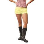 Women Solid Color Lace Bloomers Shorts Casual Summer Layered Ruffle Elastic Short Pants for Vacation Beach Nightclub Streetwear