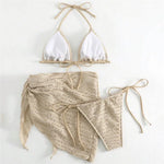 Army Green Solid Swimwears 3 Piece Halter Triangle Bikini Set Cover Ups Micro Thong Sexy Swimsuit Women Beachwear String Bikinis