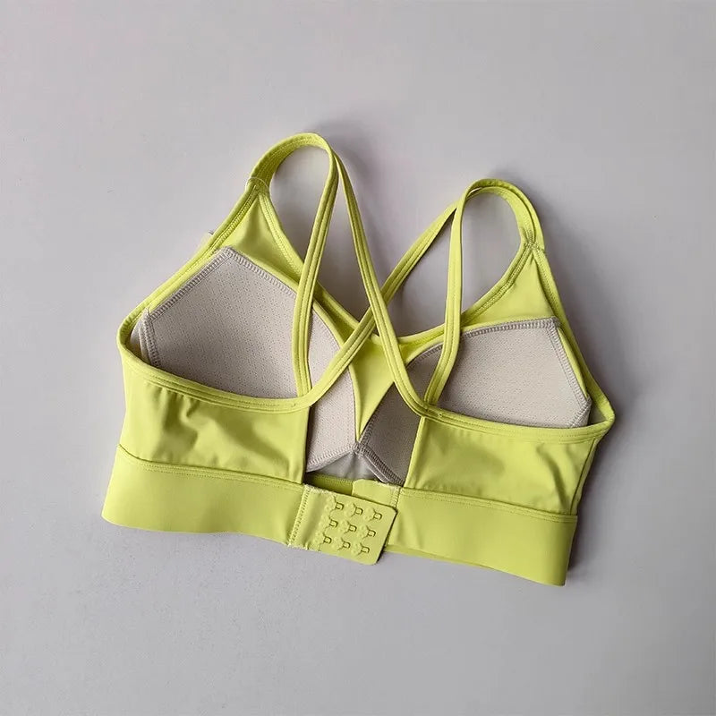 Women's Beautiful Back Contrasting Sports Bra Integrated Buckle Yoga Top Fitness Bra Supportive Active Wear