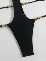 Extreme String Mini Micro Thong Women Swimwear One Piece Swimsuit Female Metal Beads Monokini Halter Bathing Suit Swim Bodysuit