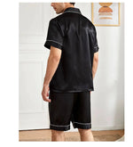 Men Satin Pajama Set Sleepwear for Man Summer Short Sleeve Button-Down Shirt & Shorts Pajamas 2 Piece Home Clothes Short Suit