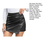 Women High-Waisted Mini Skort Pure Color Slimming Design Fake Skort Ladies Faux Leather Hip-Covered Mini Skirt For Daily Wear