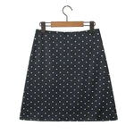2026 Women Vintage Black White Polka Dot A-line Knee Length Skirt Sexy Low Waist Holiday Summer Skirts Slim Mini Skirts J7L2