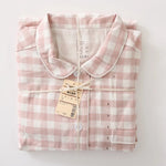 Men Brushed Cotton Vintage Plaid Stripe Pajama Set Lapel Collar Long Sleeve Top Pants Home Sleepwear Loungewear