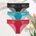 3Pcs/Set Seamless Lace Women Panties Transprant Hollow Out Low Waist Briefs Female Solid Soft Breathable Lingerie Underwear