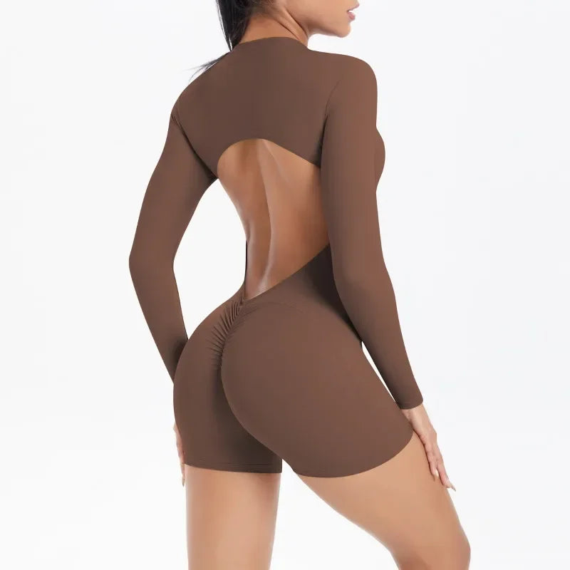 Women's Yoga Jumpsuits Sports Fitness Backless Half Zipper Peach Hip-Lifting Naked Feel Gym Running Workout One-Piece Bodysuits