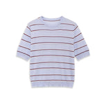 Fashion Short-sleeve Round-neck Striped Knit Top Light Blue With Knit Top Casual Sleeve Crew Neck For Women Daily Wear 0NSB