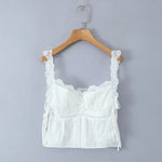 Foridol White Lace Tops for Women Summer Casual Side Tie Up Cotton Camis Top Buttons Casual Beach Vacation New Tops