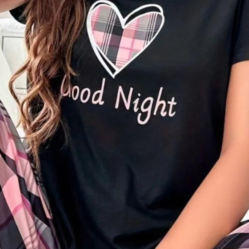 Women's Short Sleeve Crew Neck Top With Shorts And Pants 3 Piece Loungewear Sleepwear Lounge Sets Nighty Print Casual Pajama Set