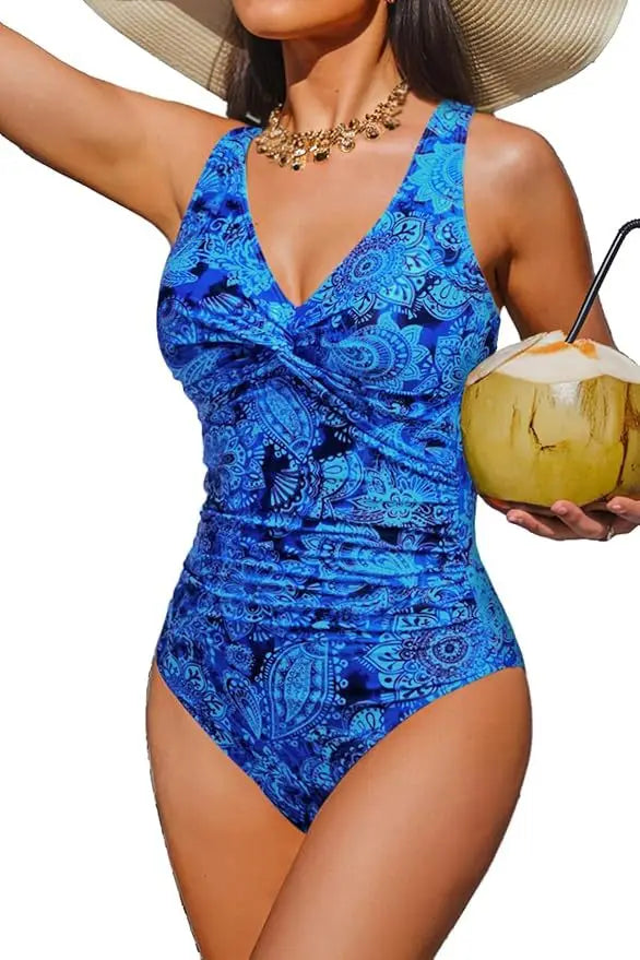 S - XXL Twist Front V Neck One Piece Swimsuit Women Swimwear Female Slim Monokini Backless Bathing Suit Swim Beachwear Bodysuit