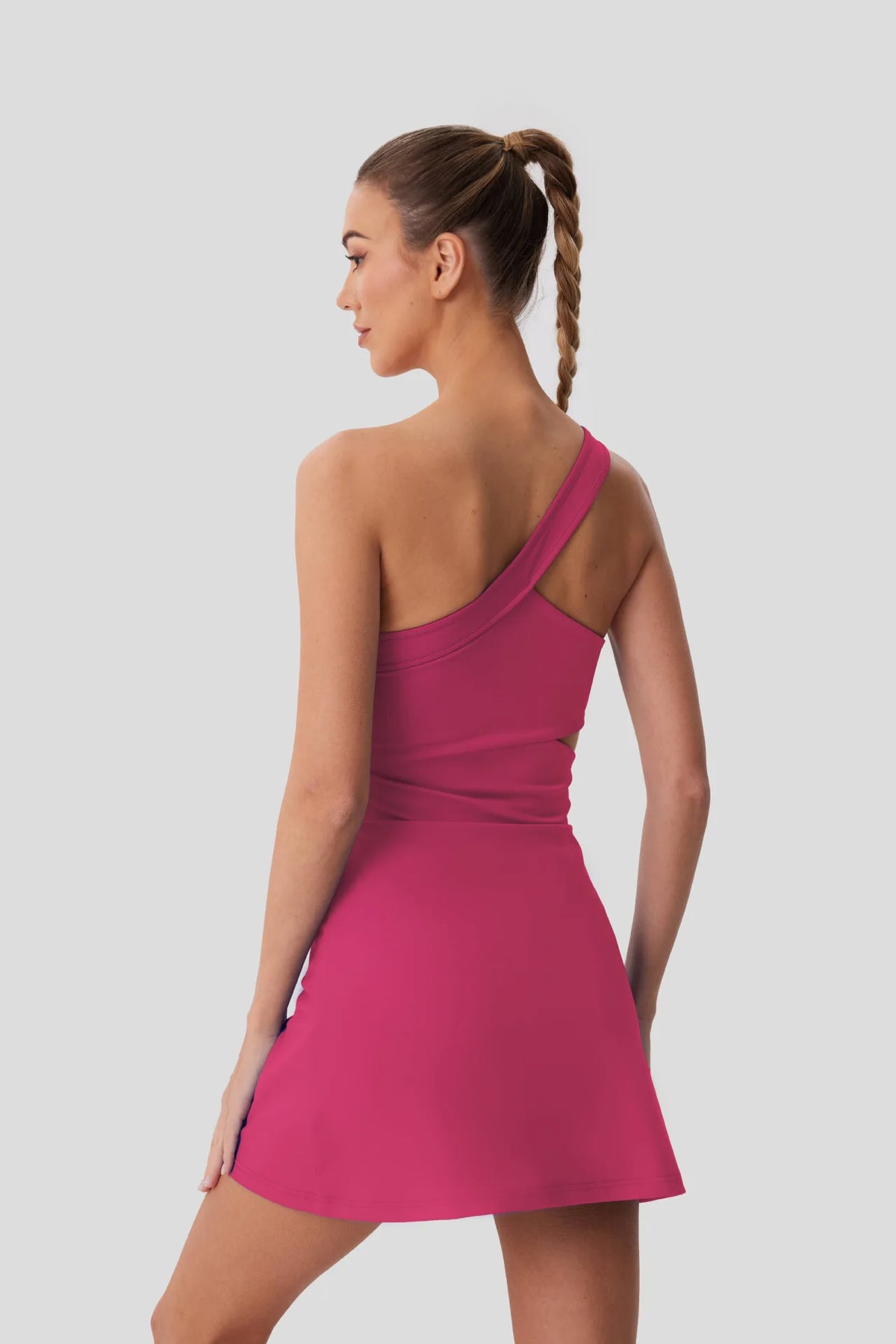 Sexy Hollow Waist Tennis Dress Women One Shoulder Pleate Sleeveless Built in Bra with Inner Separate Shorts Yoga Golf Dresses
