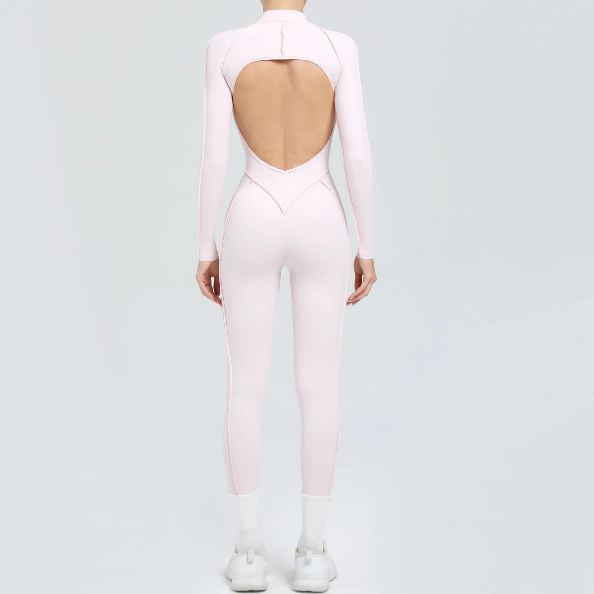 Padded Women Long Sleeve Sport Yoga Jumpsuit Workout Clothes for Women Sportwear Backless Zipper Fitness Gym Outfit