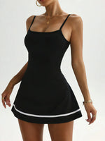 Women's color blocked camisole dress hanging sleeveless thickened tennis sportswear slim fit gym sportswear short skirt