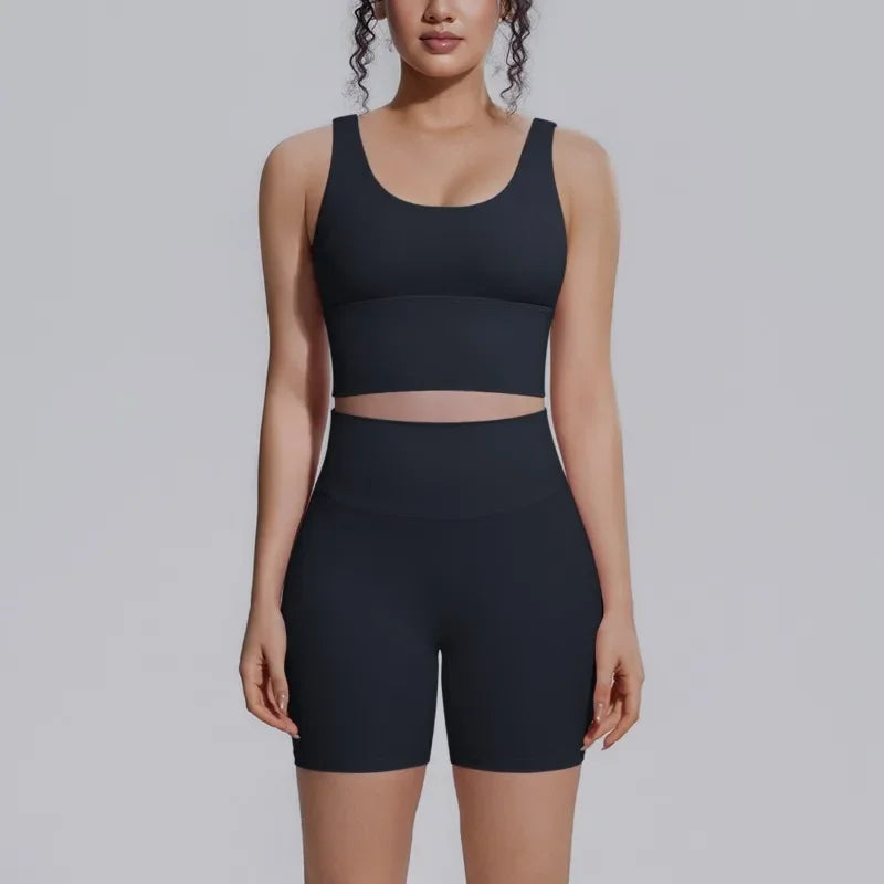 Women's Yoga Set Sports Running Fitness Beautiful Back Vest Hip Lifting Slim-Fit High Waist Shorts Training Gym Workout Suits
