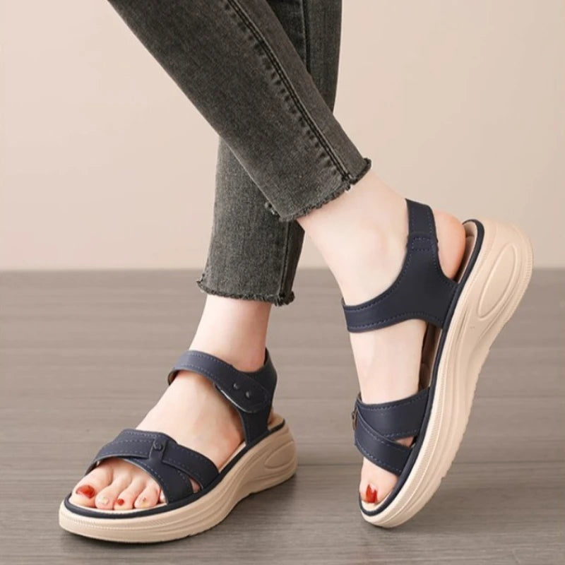 New Summer Women Sandals Flat shoes Woman Light Comfortable Leather Women's Open-toe Sandals Fashion Casual Hook Loop
