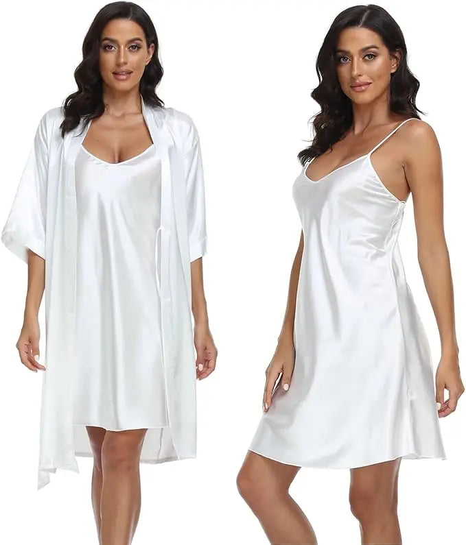 Women's Luxury Silk Pajamas Set Long Sleeve Robe Comfortable Loose Slip Skirt Women's Pajamas Two Piece Set