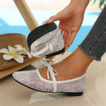 BigSize 43 Breathable White Lace Mary Jane Flats Women Comfy Walk Square Toe Casual Office Lady Ballet Flats Shoes Daily Wear