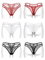 3 Pcs Women Embroidered Thong Sexy G-string Lace Mesh See-through Low Rise Elegant Seductive Lingerie C857